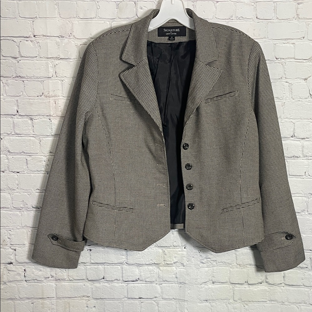 Signature Gray & Black Houndstooth Tailored Business Causal Blazer Size: 14